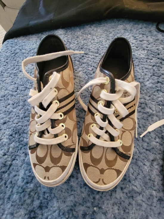 Coach Shoes - Coach Women's Beige & Brown Signature Canvas Lace-Up Sneakers, 7.5
